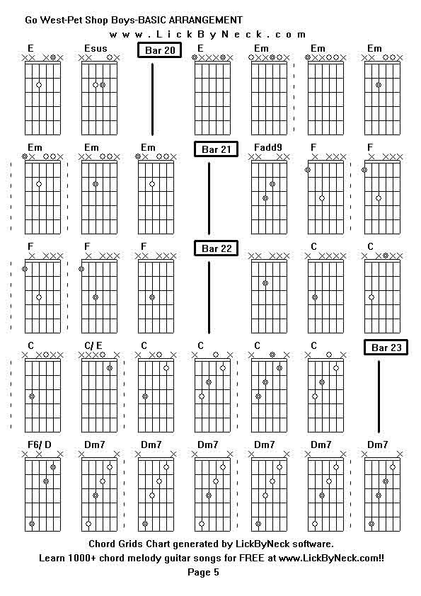 Chord Grids Chart of chord melody fingerstyle guitar song-Go West-Pet Shop Boys-BASIC ARRANGEMENT,generated by LickByNeck software.